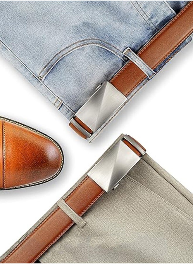 Men's Belt Leather Ratchet Belt - Two-Layer Cowhide Business Alloy Automatic Buckle Genuine Leather Belt Casual Adjustable Buckle, Cut To Fit