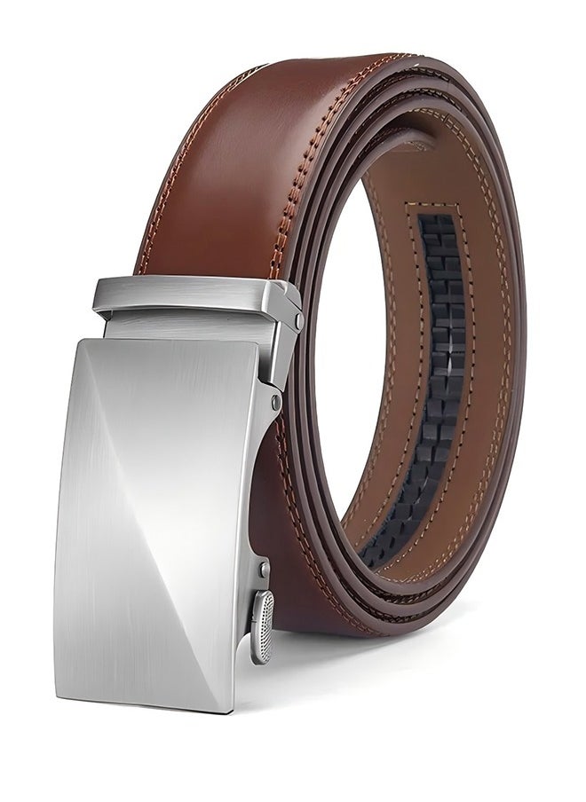 Men's Belt Leather Ratchet Belt - Two-Layer Cowhide Business Alloy Automatic Buckle Genuine Leather Belt Casual Adjustable Buckle, Cut To Fit