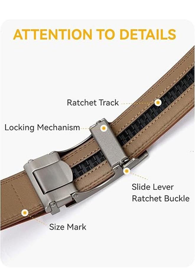 Men's Belt Leather Ratchet Belt - Two-Layer Cowhide Business Alloy Automatic Buckle Genuine Leather Belt Casual Adjustable Buckle, Cut To Fit