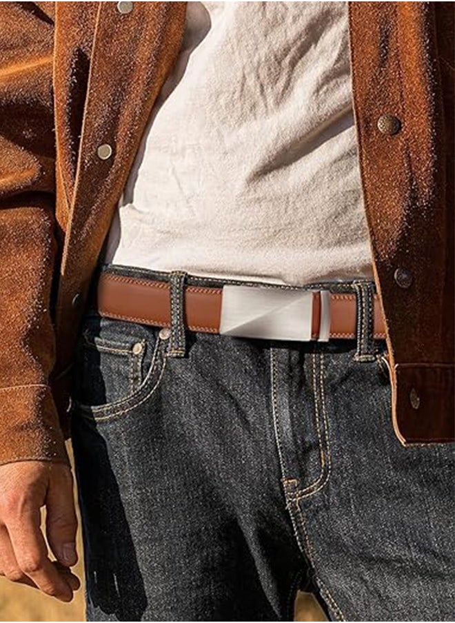 Men's Belt Leather Ratchet Belt - Two-Layer Cowhide Business Alloy Automatic Buckle Genuine Leather Belt Casual Adjustable Buckle, Cut To Fit