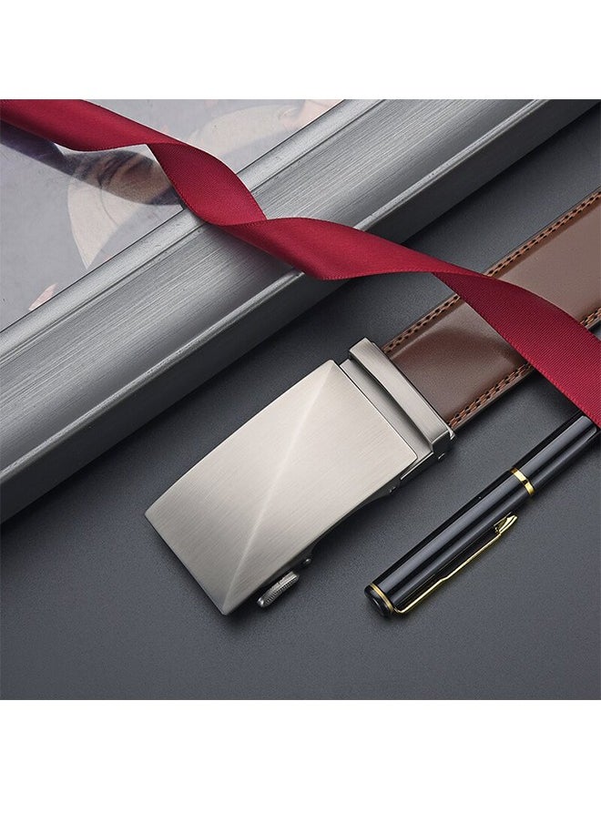 Men's Belt Leather Ratchet Belt - Two-Layer Cowhide Business Alloy Automatic Buckle Genuine Leather Belt Casual Adjustable Buckle, Cut To Fit