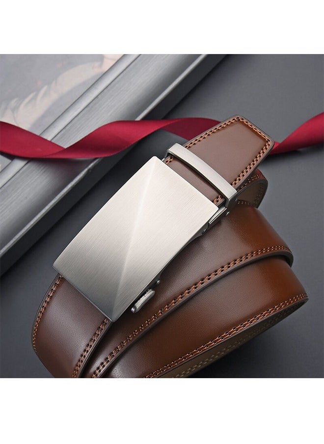 Men's Belt Leather Ratchet Belt - Two-Layer Cowhide Business Alloy Automatic Buckle Genuine Leather Belt Casual Adjustable Buckle, Cut To Fit