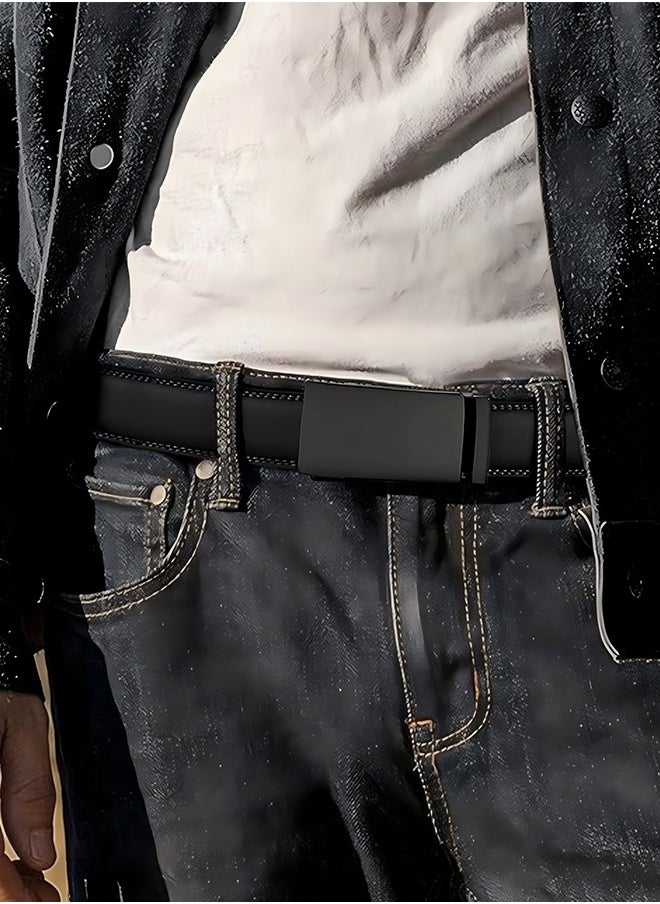 Men's Belt Leather Ratchet Belt With Adjustable Buckle, Tailored To Fit Black Versatile And Stylish Commuting