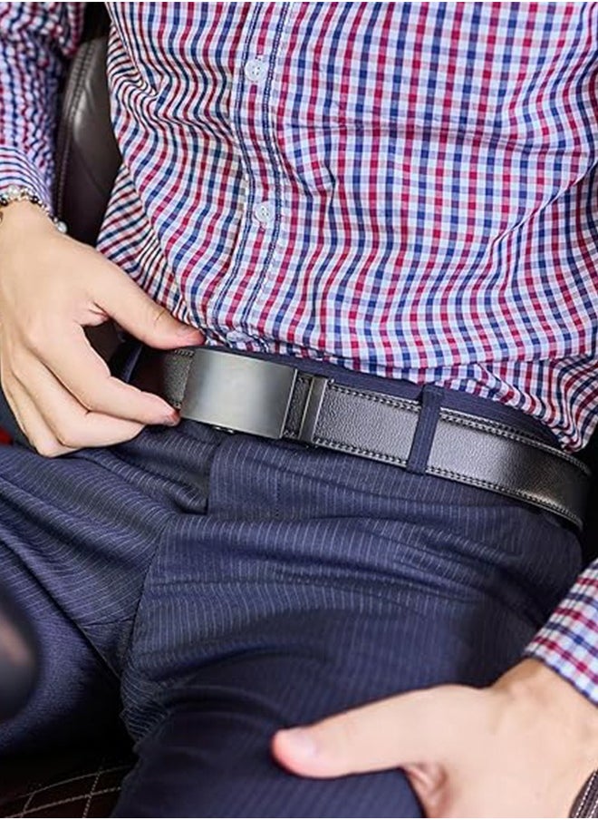 Men's Belt Leather Ratchet Belt With Adjustable Buckle, Tailored To Fit Black Versatile And Stylish Commuting