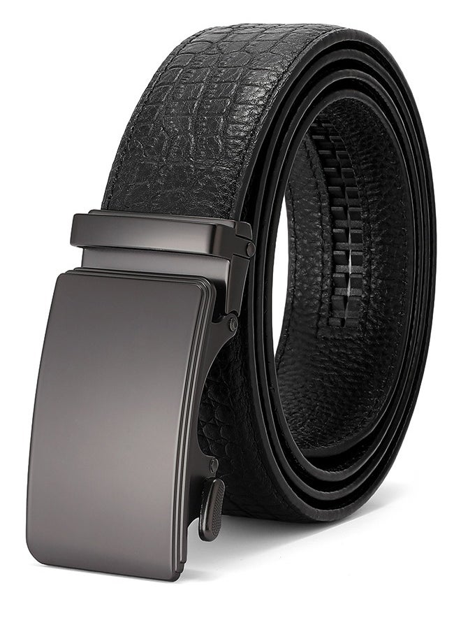 Men's Leather Automatic Buckle Belt - Durable, Adjustable, Quick Release Design Genuine Leather Automatic Buckle Belt Casual Simple Zinc Alloy Buckle Belt