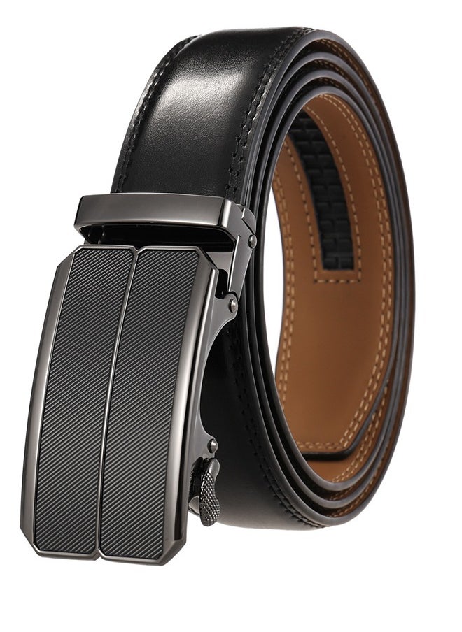 Men's Belt Automatic Ratchet Buckle Sliding Casual Belt 3.5CM Wide Adjustable Trim To Fit (Black) Business Belt