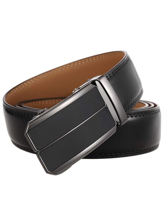 Men's Belt Automatic Ratchet Buckle Sliding Casual Belt 3.5CM Wide Adjustable Trim To Fit (Black) Business Belt