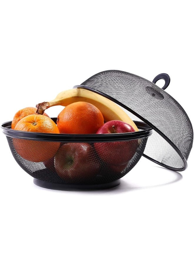 Juvale 2 Pack Black Mesh Fruit Baskets with Lids for Fruits, Restaurant Kitchen Produce Containers (10 In)