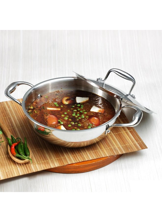Vinod Platinum Triply Stainless Steel Extra Deep Kadai with Lid- 26 cm, 3.7 L (Induction Friendly)