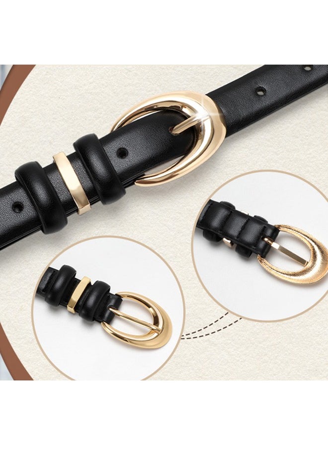 Women's Leather Belts Fashion Ladies Dress Belts With Gold Buckle Fashion All-Match Pin Buckle Belts Black