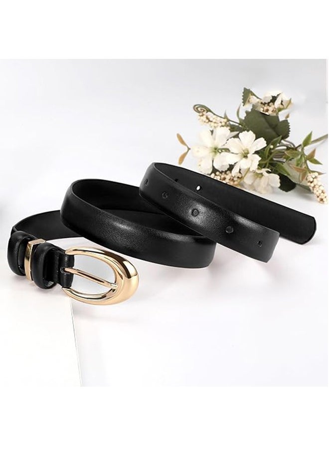 Women's Leather Belts Fashion Ladies Dress Belts With Gold Buckle Fashion All-Match Pin Buckle Belts Black