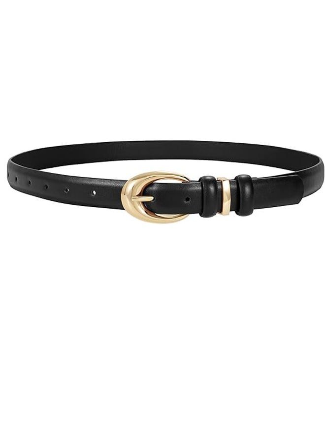 Women's Leather Belts Fashion Ladies Dress Belts With Gold Buckle Fashion All-Match Pin Buckle Belts Black
