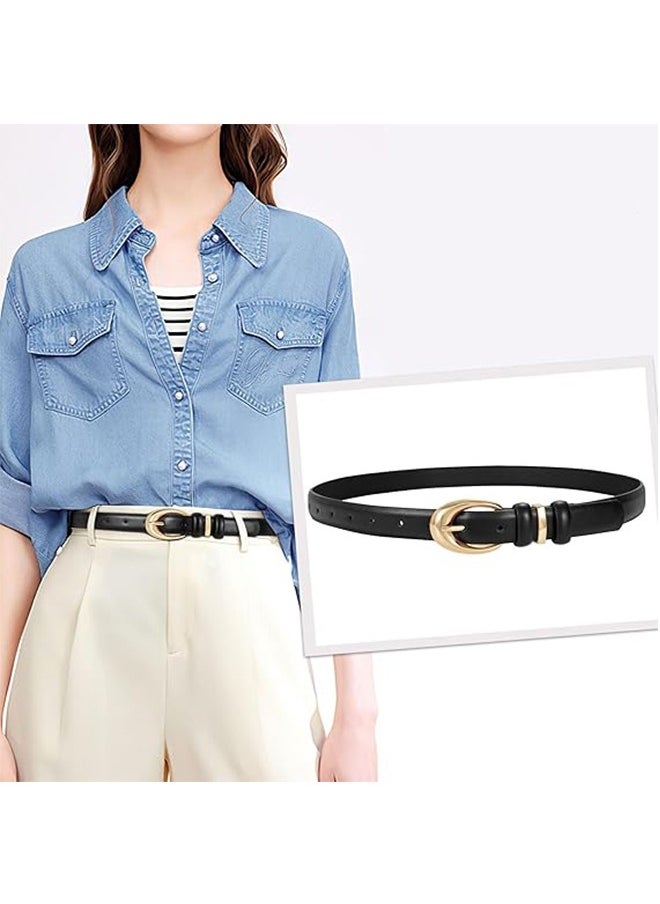 Women's Leather Belts Fashion Ladies Dress Belts With Gold Buckle Fashion All-Match Pin Buckle Belts Black