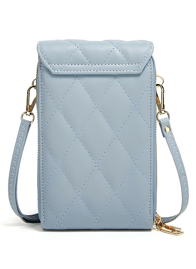 Women's Single Shoulder Crossbody Phone Bag Card Holder Women's Diamond Coin Purse Fashion Lock Large Bill Clip Coin Purse - Multi-Compartment Card Holder With Turn Lock, Coin Pocket And Zipper Bill Slot Light Blue