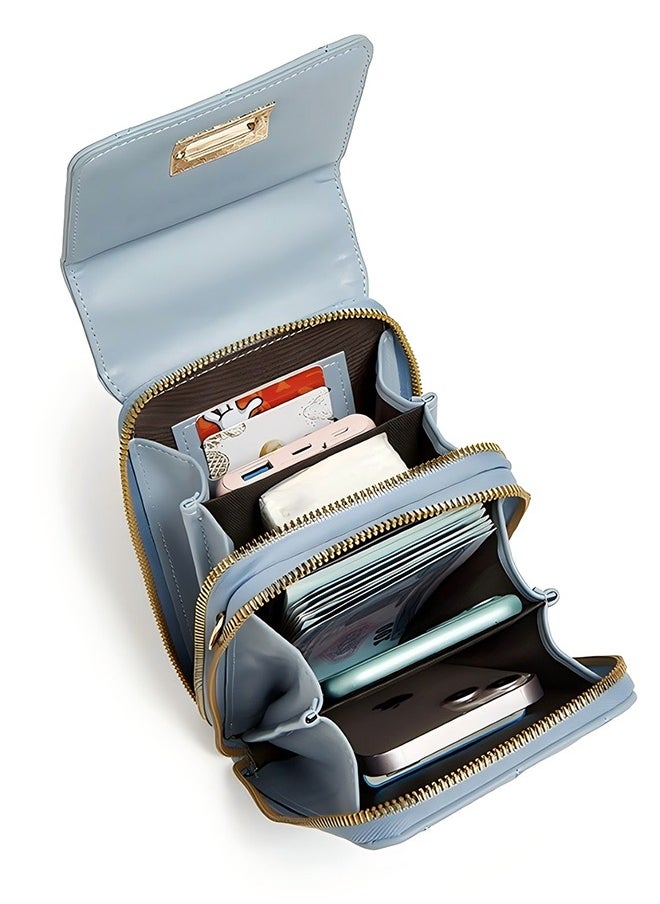 Women's Single Shoulder Crossbody Phone Bag Card Holder Women's Diamond Coin Purse Fashion Lock Large Bill Clip Coin Purse - Multi-Compartment Card Holder With Turn Lock, Coin Pocket And Zipper Bill Slot Light Blue