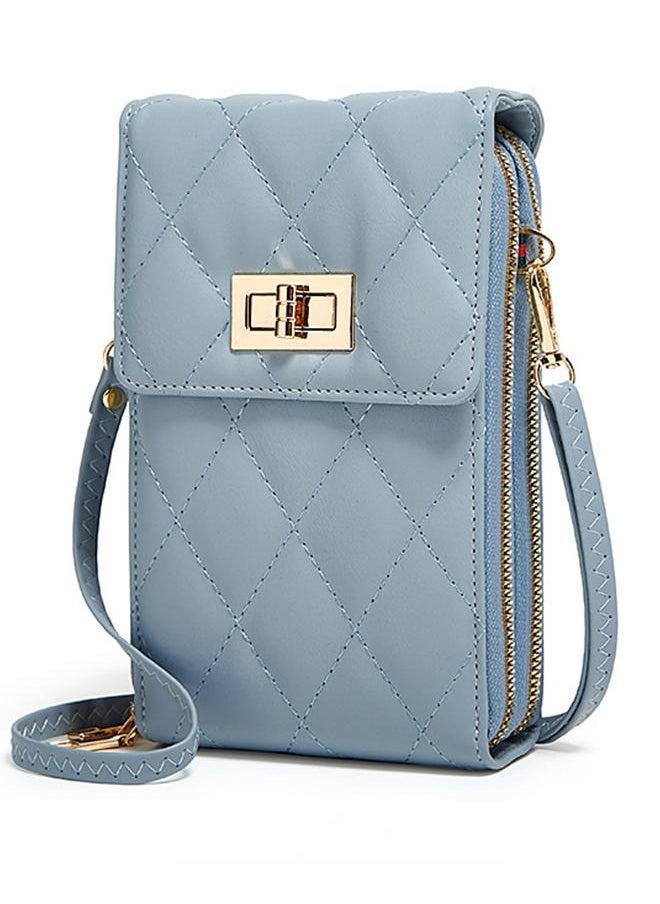 Women's Single Shoulder Crossbody Phone Bag Card Holder Women's Diamond Coin Purse Fashion Lock Large Bill Clip Coin Purse - Multi-Compartment Card Holder With Turn Lock, Coin Pocket And Zipper Bill Slot Light Blue