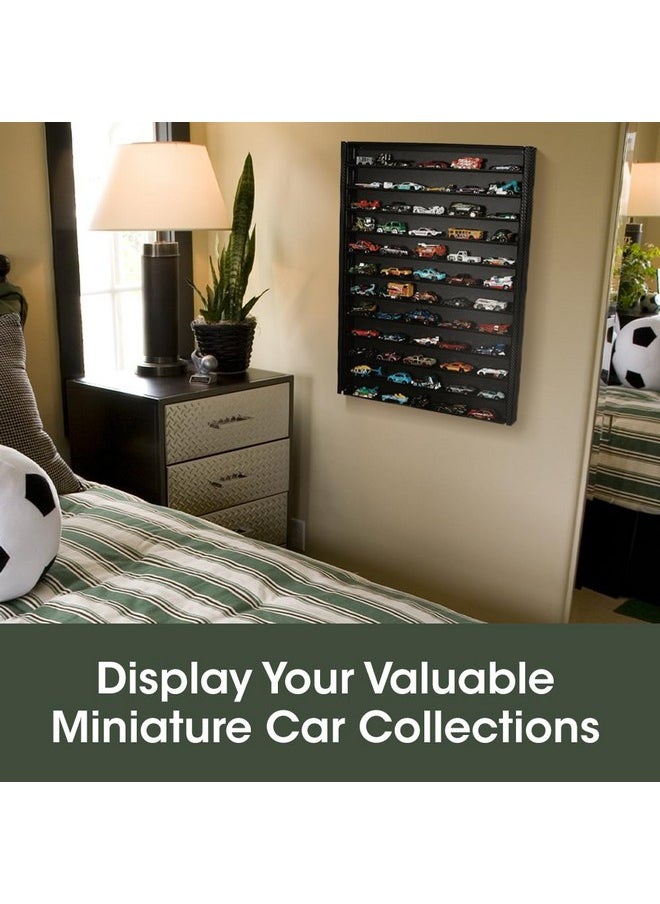 Hot Wheels 1/64 Scale Diescast Display Rack, Wall Mount Metal Storage Shelf Cabinet For 60 Hot Wheels Cars (Black)- Mk951A