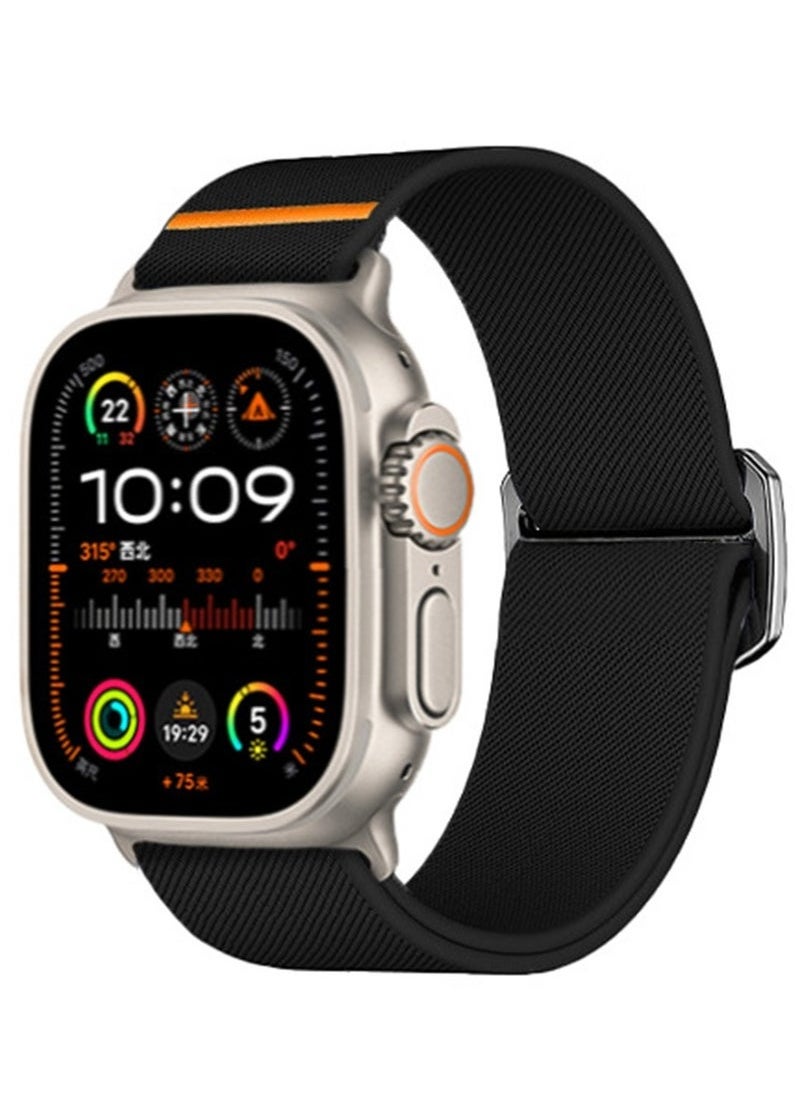 Soft Nylon Elastic Braided Strap, Smart Watch Watchband for Apple Watch Ultra 2, Apple Watch Series10 Black, 42/44/45/46/49mm