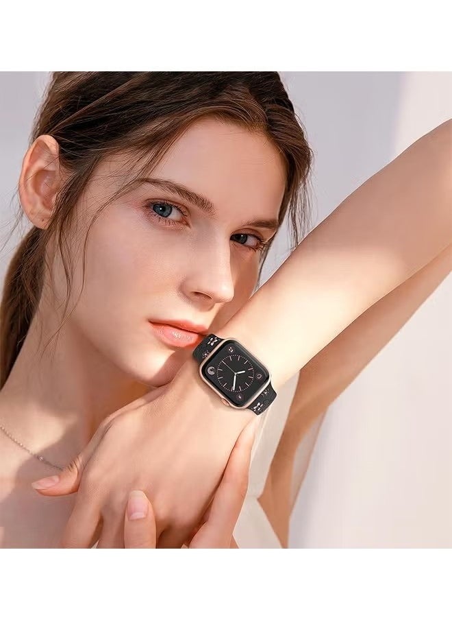 Apple Watch Strap, Floral Engraved Bands Compatible with Apple Watch Band 41mm 40mm 44mm 45mm 42mm 38mm 49mm 46mm for Women,Cute Flower iWatch Bands Soft Silicone Sport Strap for iWatch Series SE 10 9 8 7 6 5 4 3 Ultra