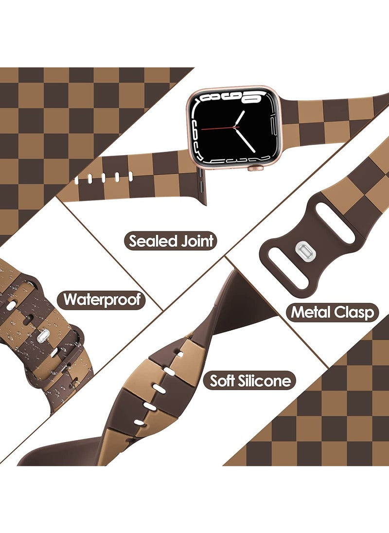 (Pack of 3) Luxury Checkered Designer Bands Compatible with Apple Watch Ultra 3/2/1 Ultra 49mm 46mm 45mm 44mm 42mm for Men Women, Soft Silicone,Waterproof Strap for iWatch Series 11 10 9 8 7 6 5 4 3 2 1 SE