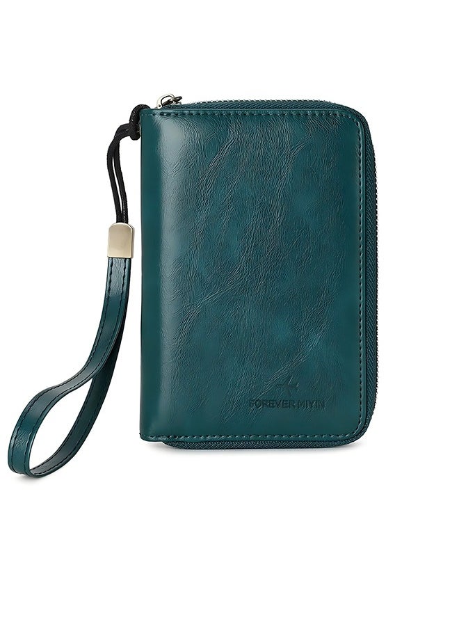 RFID Blocking Passport Wallet - Large Capacity Zippered Travel Organizer, ID Bag With Multiple Card Slots And SIM Card Pocket Peacock Blue