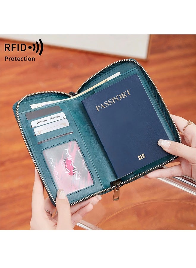 Rfid Blocking Passport Wallet - Large Capacity Zippered Travel Organizer, Id Bag With Multiple Card Slots And Sim Card Pocket