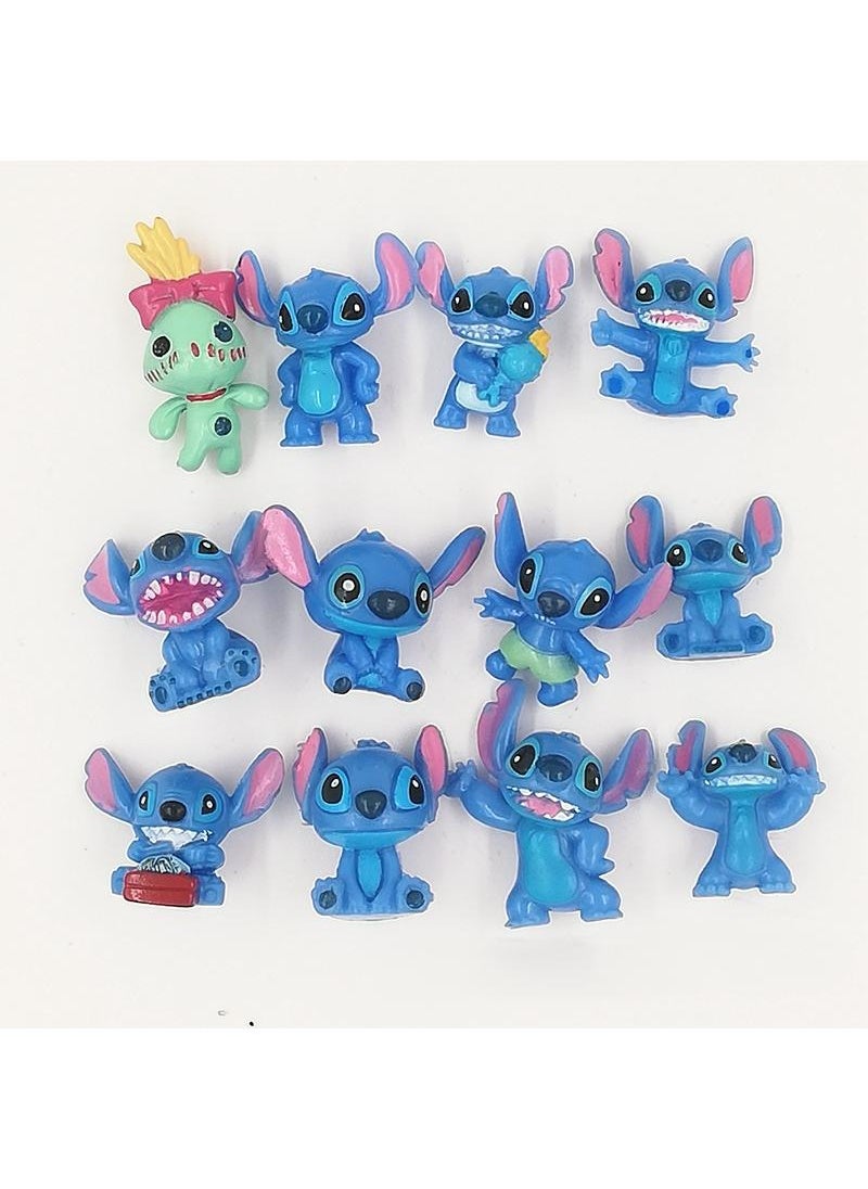 12-Piece Stitch Theme Figure Set, Mini Cute Party Cake Set Desktop Decorations Gifts Cupcake Figures Party Supplies Cake Toppers Figures Gift Kids Toys