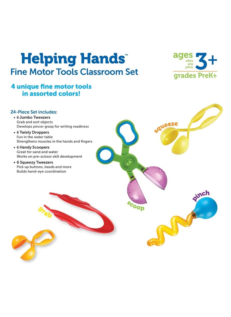 Helping Hands Fine Motor Tool Set – 24 Piece Educational Toys for Toddlers & Preschoolers – Sensory, Grasping & Coordination Development Kit – Montessori-Inspired Classroom Activity