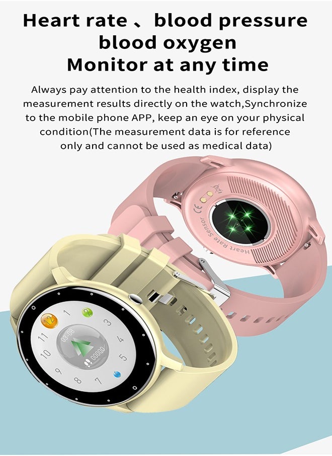 Smart Watch 1.28 inch Full Touch Screen Sport Tracker Watch Waterproof Bluetooth Silicone Strap Pink for Women