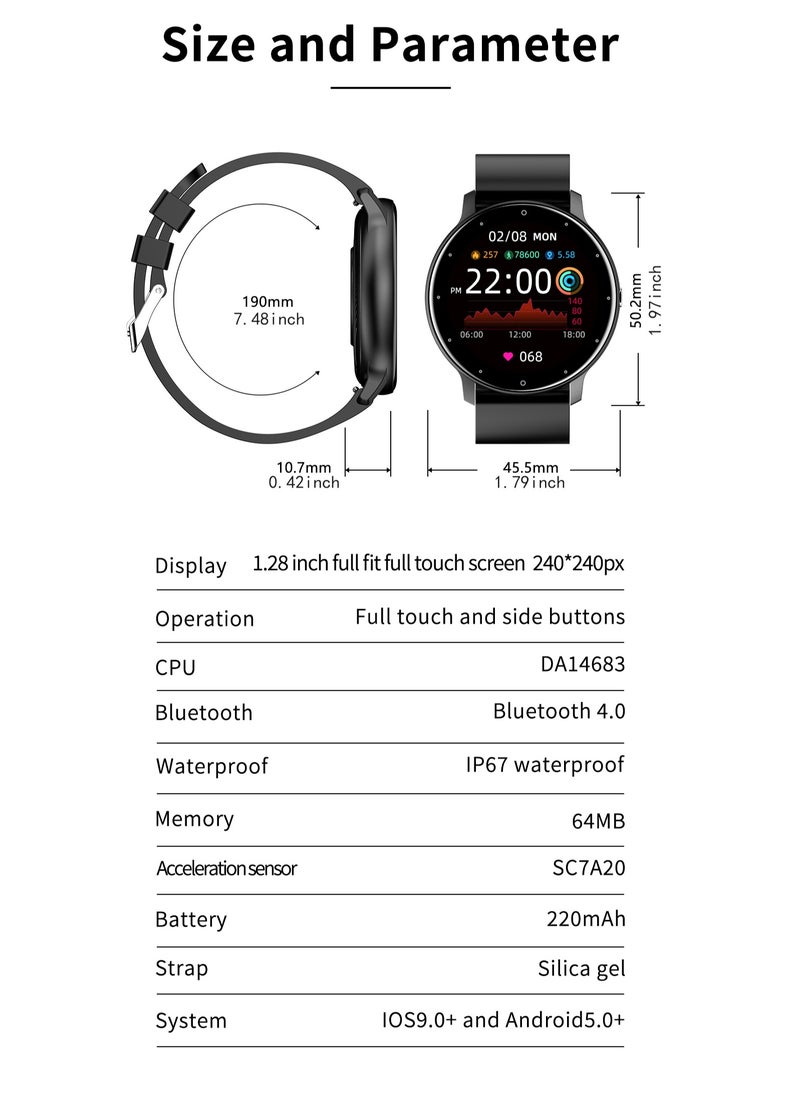 Smart Watch 1.28 inch Full Touch Screen Sport Tracker Watch Waterproof Bluetooth Silicone Strap Pink for Women