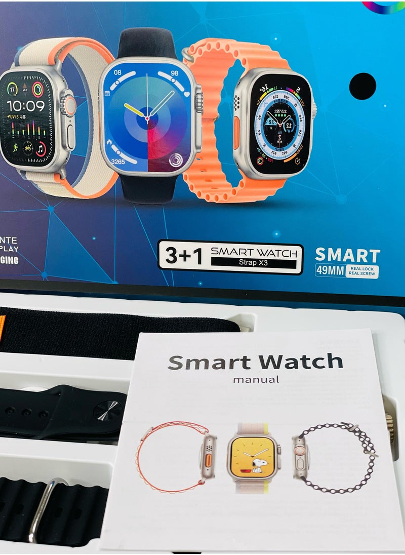 3 + 1 Smart Watch Ultra Touch Color Screen Bluetooth Calling Health and Sports Smartwatch Black
