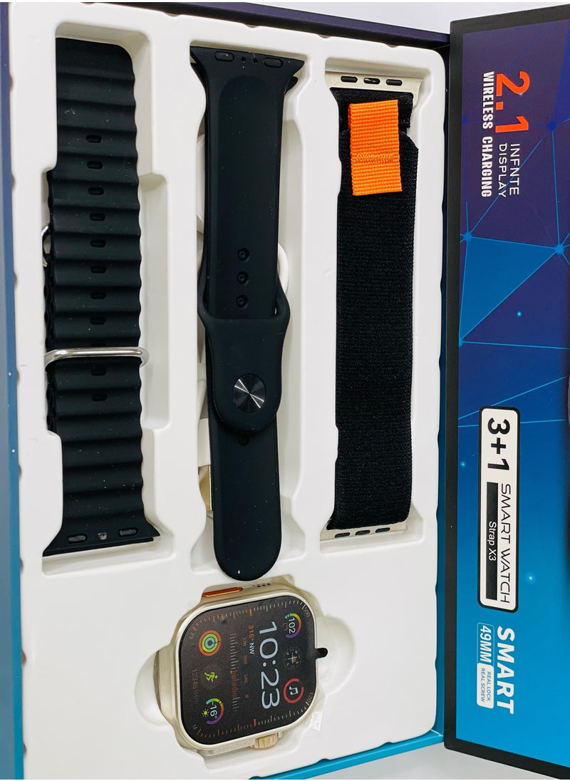 3 + 1 Smart Watch Ultra Touch Color Screen Bluetooth Calling Health and Sports Smartwatch Black