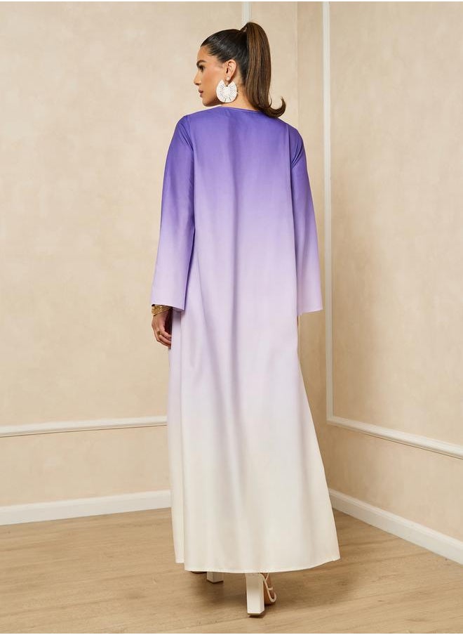 Ombre Print Front Open Abaya with Inner Dress Set