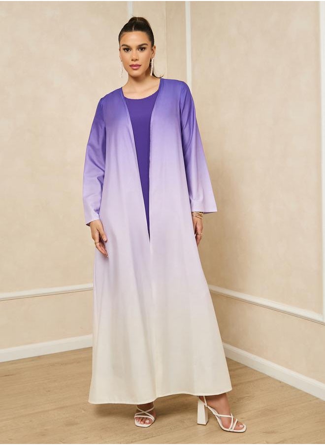 Ombre Print Front Open Abaya with Inner Dress Set