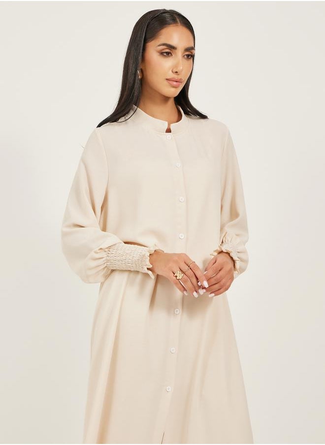 Bishop Sleeve Buttoned Longline Shirt with Wide Leg Pants Set