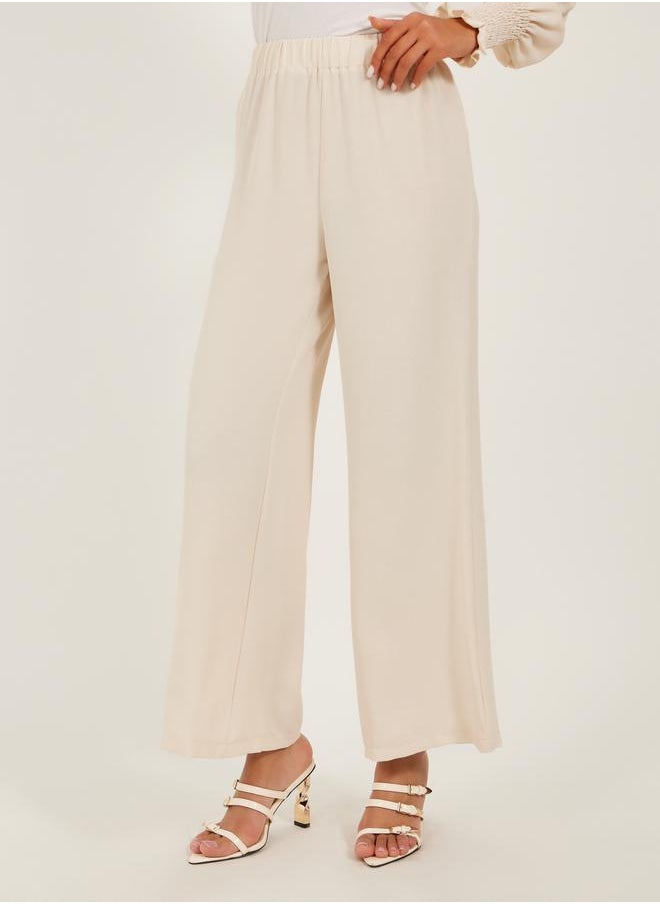 Bishop Sleeve Buttoned Longline Shirt with Wide Leg Pants Set