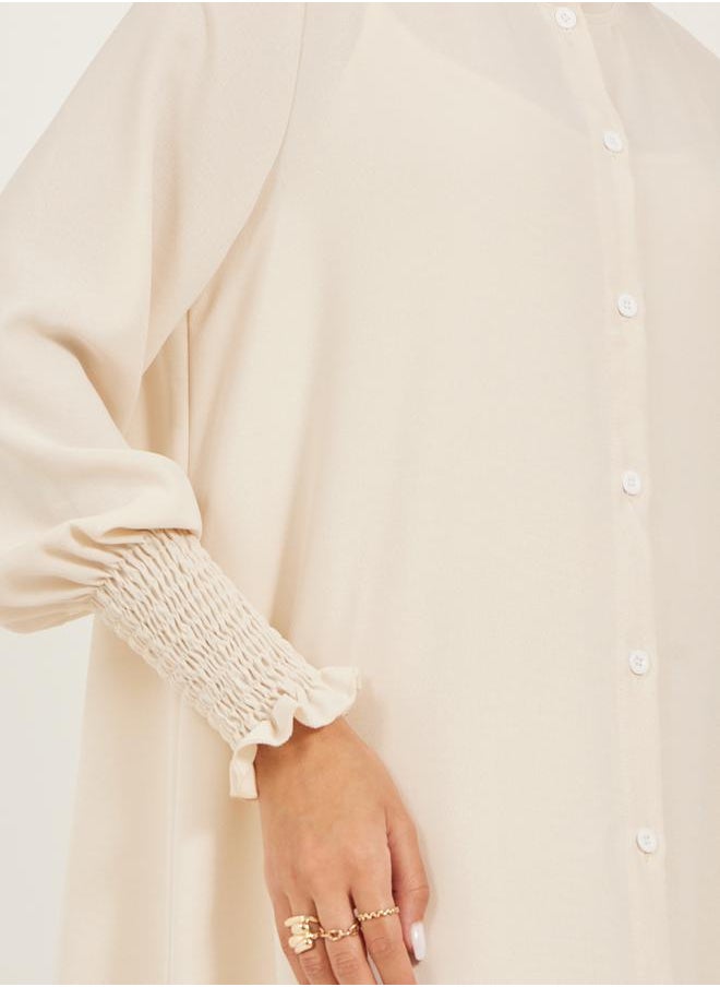 Bishop Sleeve Buttoned Longline Shirt with Wide Leg Pants Set