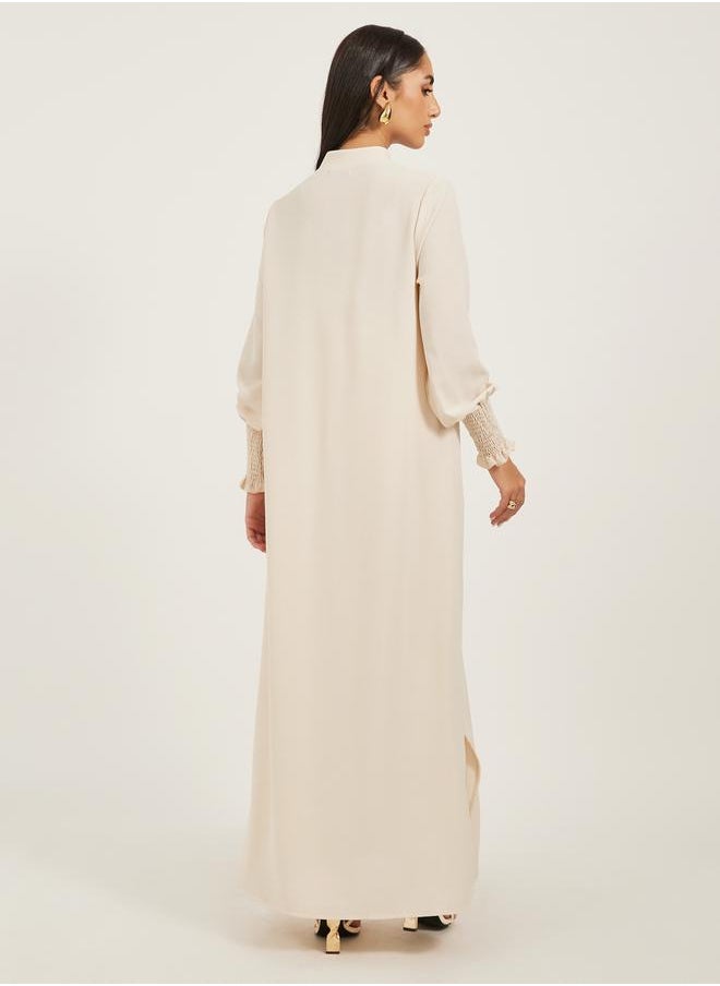 Bishop Sleeve Buttoned Longline Shirt with Wide Leg Pants Set