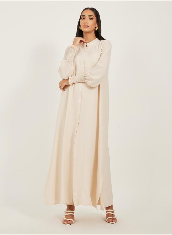Bishop Sleeve Buttoned Longline Shirt with Wide Leg Pants Set