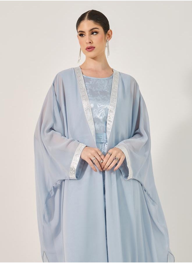 Jacquard Batwing Sleeve Abaya with Inner Belted Dress Set