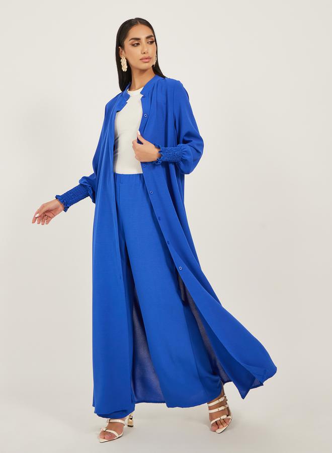 Bishop Sleeve Buttoned Longline Shirt with Wide Leg Pants Set
