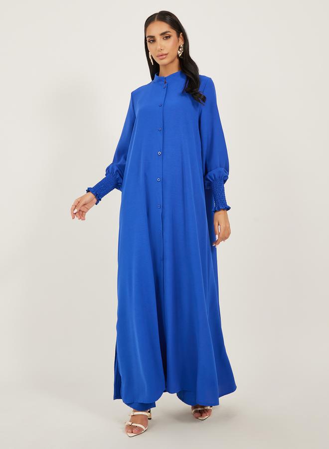 Bishop Sleeve Buttoned Longline Shirt with Wide Leg Pants Set