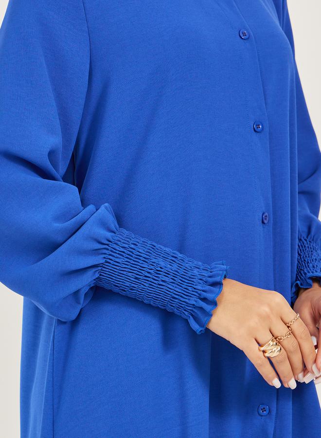 Bishop Sleeve Buttoned Longline Shirt with Wide Leg Pants Set