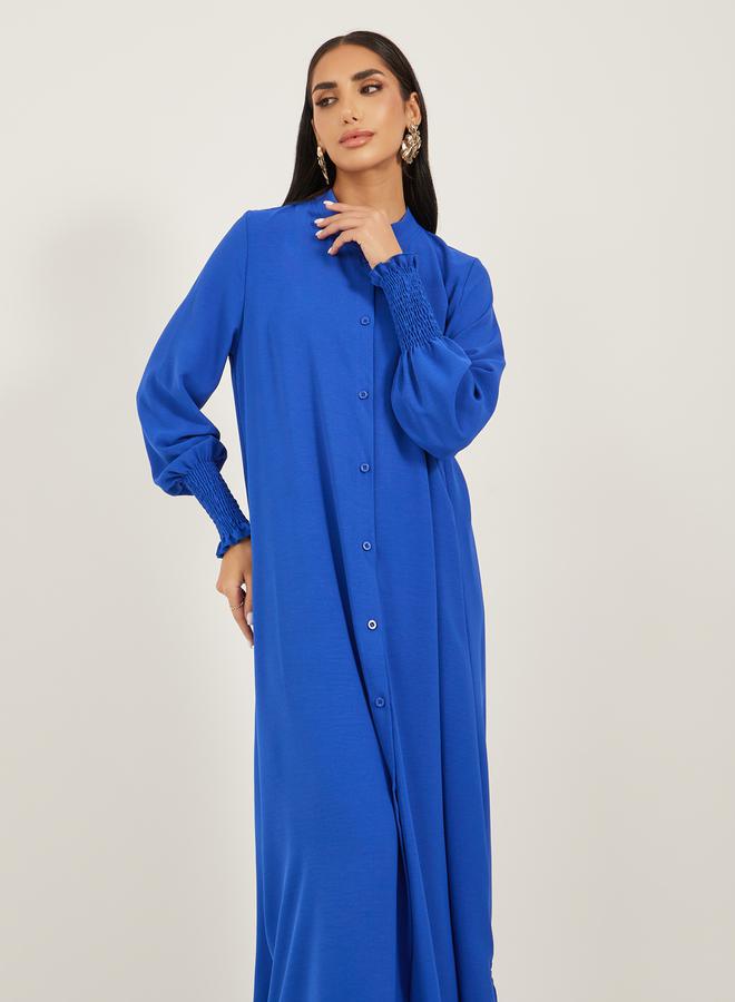 Bishop Sleeve Buttoned Longline Shirt with Wide Leg Pants Set