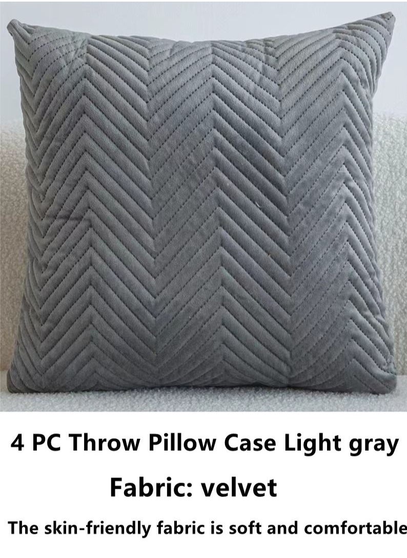 4-Piece Throw Pillow Case Cushion Cover Light Gray Velvet 45 x 45 Centimeter