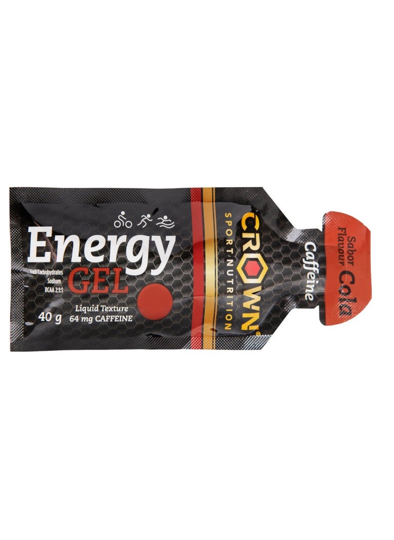 Crown Sport Nutrition 12x Energy Gels (40g) + Caffeine with liquid texture, carbohydrates, amino acids and electrolytes, Cola Flavor