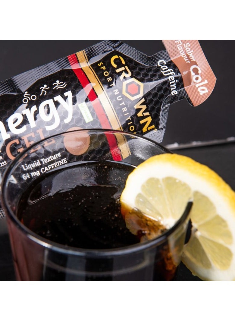 Crown Sport Nutrition 12x Energy Gels (40g) + Caffeine with liquid texture, carbohydrates, amino acids and electrolytes, Cola Flavor