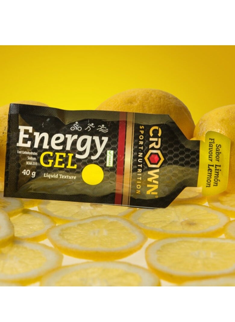 Crown Sport Nutrition 12 x Energy Gels, 40 g Liquid Texture, Carbohydrates, Amino acids and Electrolytes, Lemon Flavor