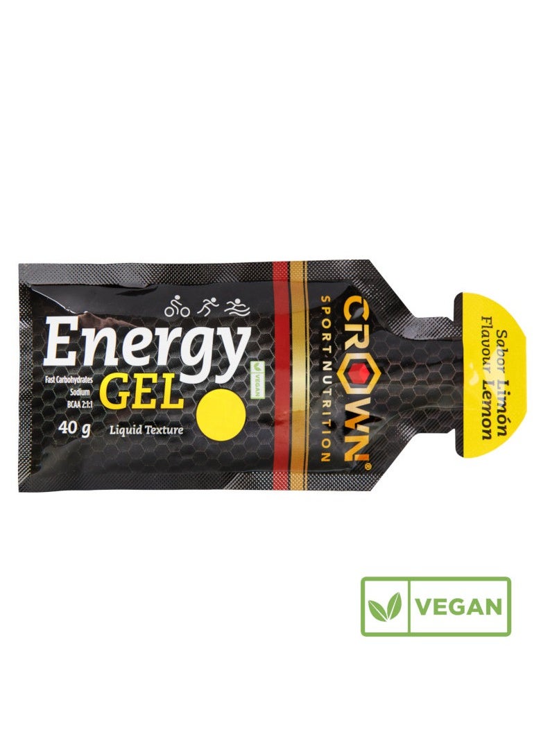 Crown Sport Nutrition 12 x Energy Gels, 40 g Liquid Texture, Carbohydrates, Amino acids and Electrolytes, Lemon Flavor