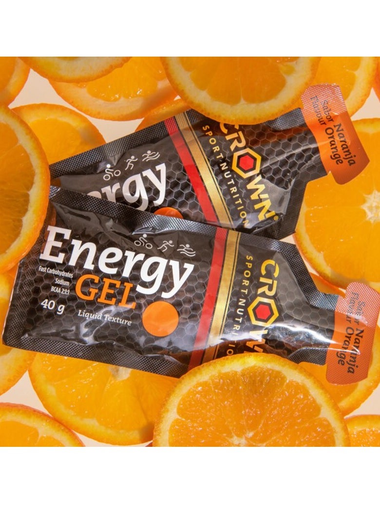 Crown Sport Nutrition 12 x Energy Gels, 40 g Liquid Texture, Carbohydrates, Amino acids and Electrolytes, Orange Flavor